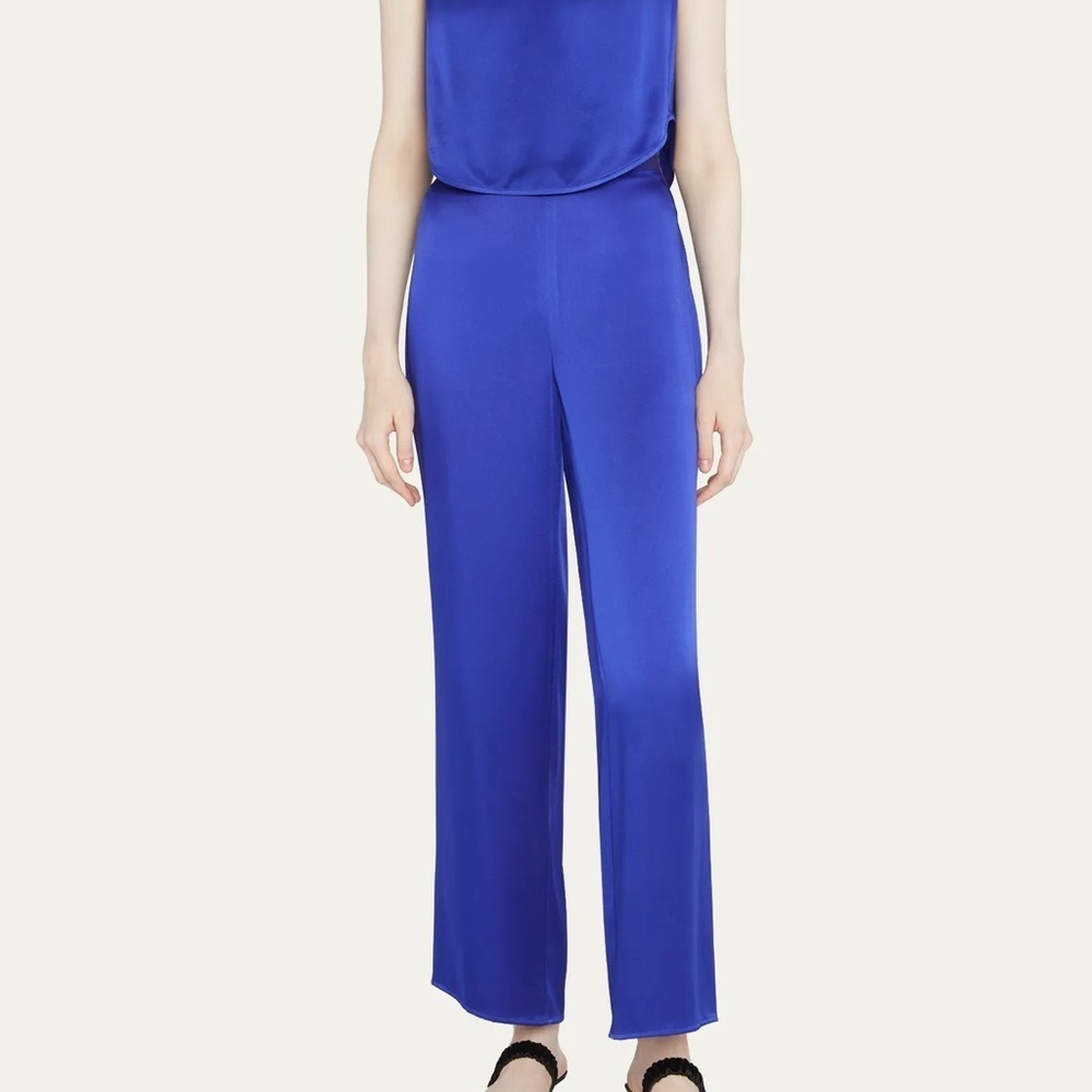 LAPOINTE Women's Blue Straight-Leg Ankle Satin Trousers Size 10 indigo NEW $790